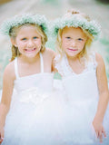 White Tulle Long Flower Girl Dress White Lace Dress with Crossed Back BO8530