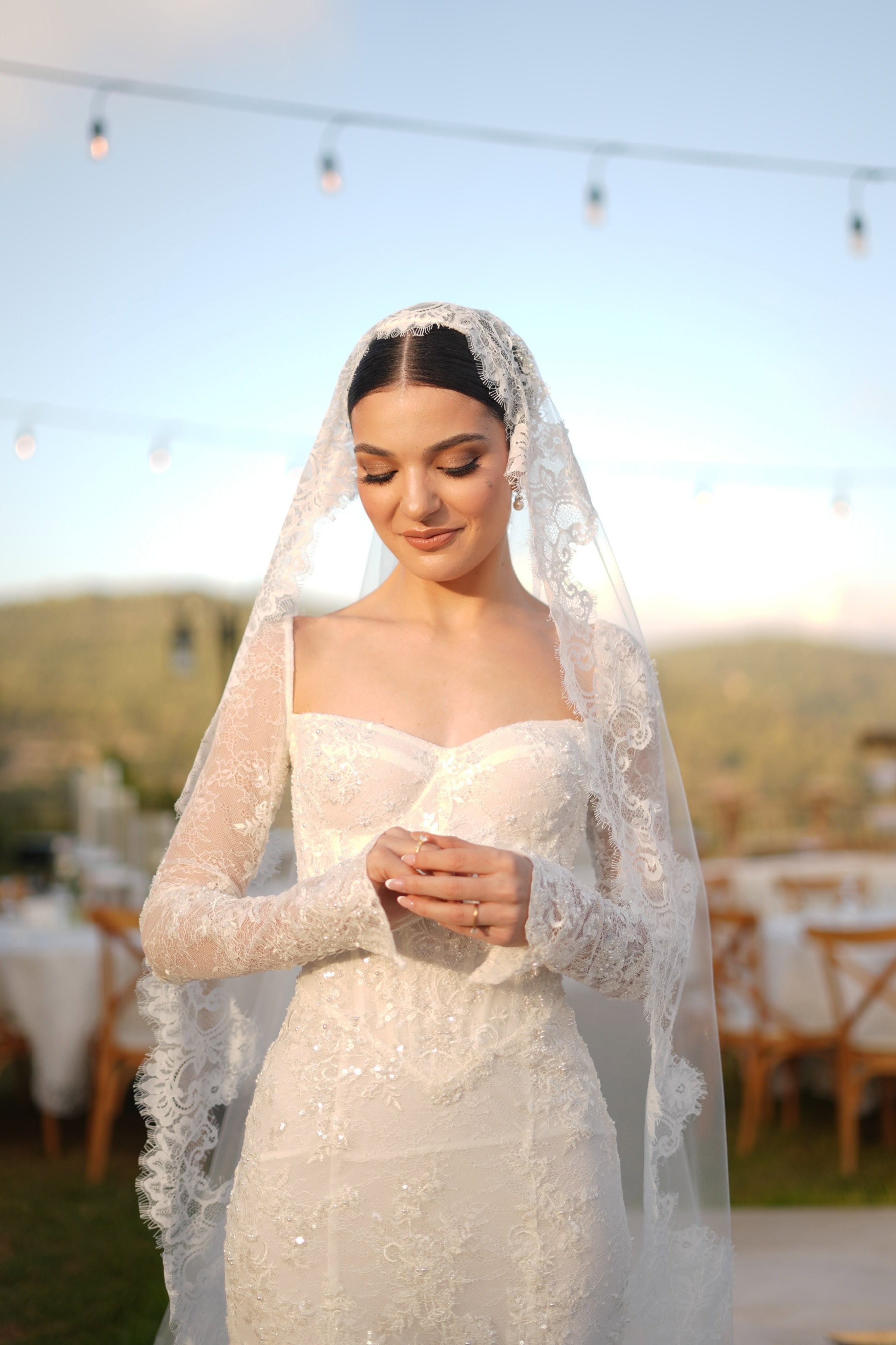 White Tulle Mermaid Wedding Dress with Sweetheart Neckline and Lace Appliques