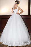 White Tulle Sweetheart Wedding Dresses Floor Length Open Back Applique Ball Gowns