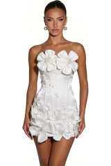 Satin Bodycon Mini Homecoming Dress with 3D Flowers