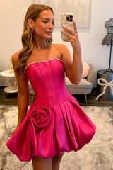 Suzhoufashion Strapless Rose Accent Satin Mini Short Homecoming Dresses