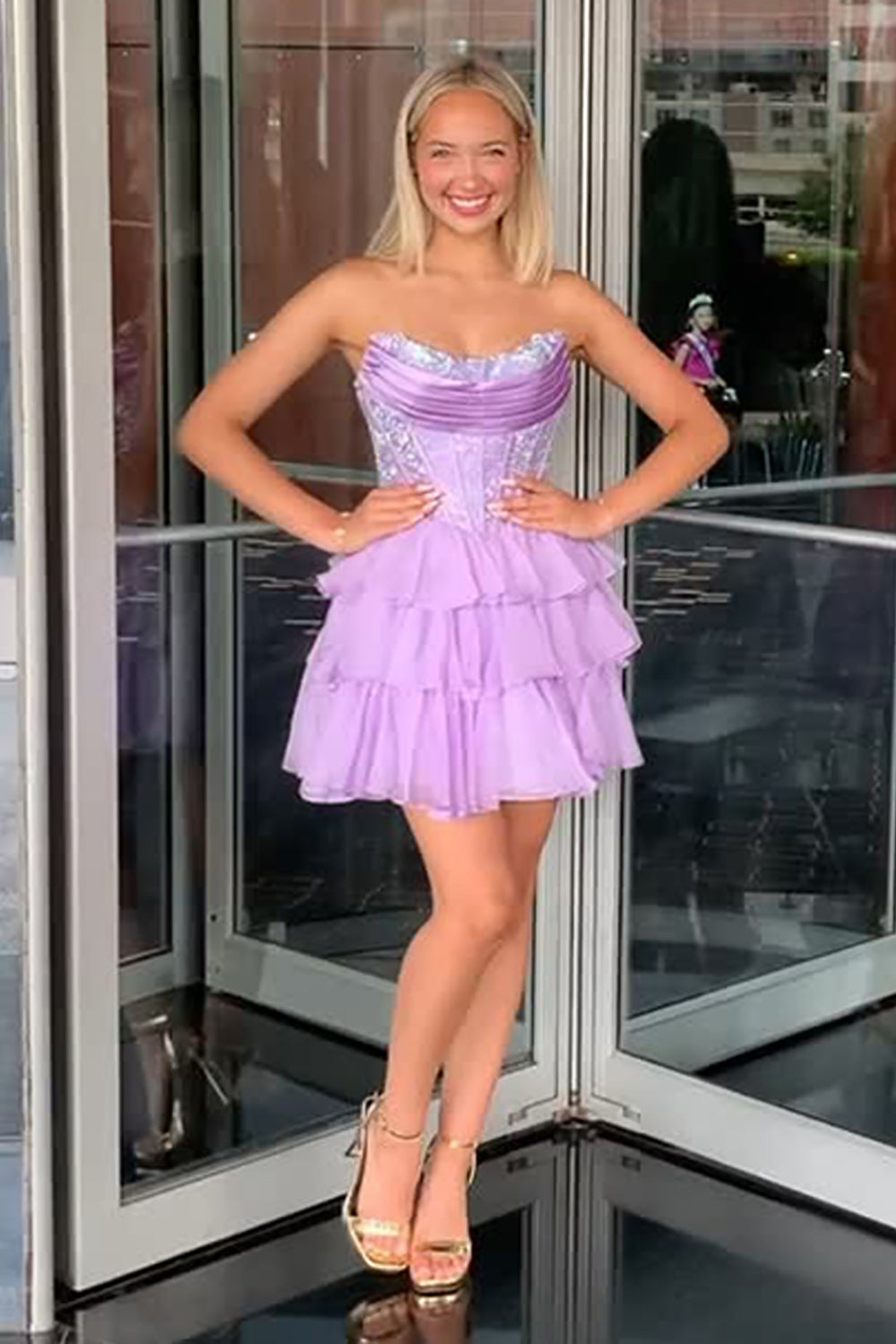 Yellow Beaded Homecoming Dresses Strapless Short Corset Cocktail Dresses