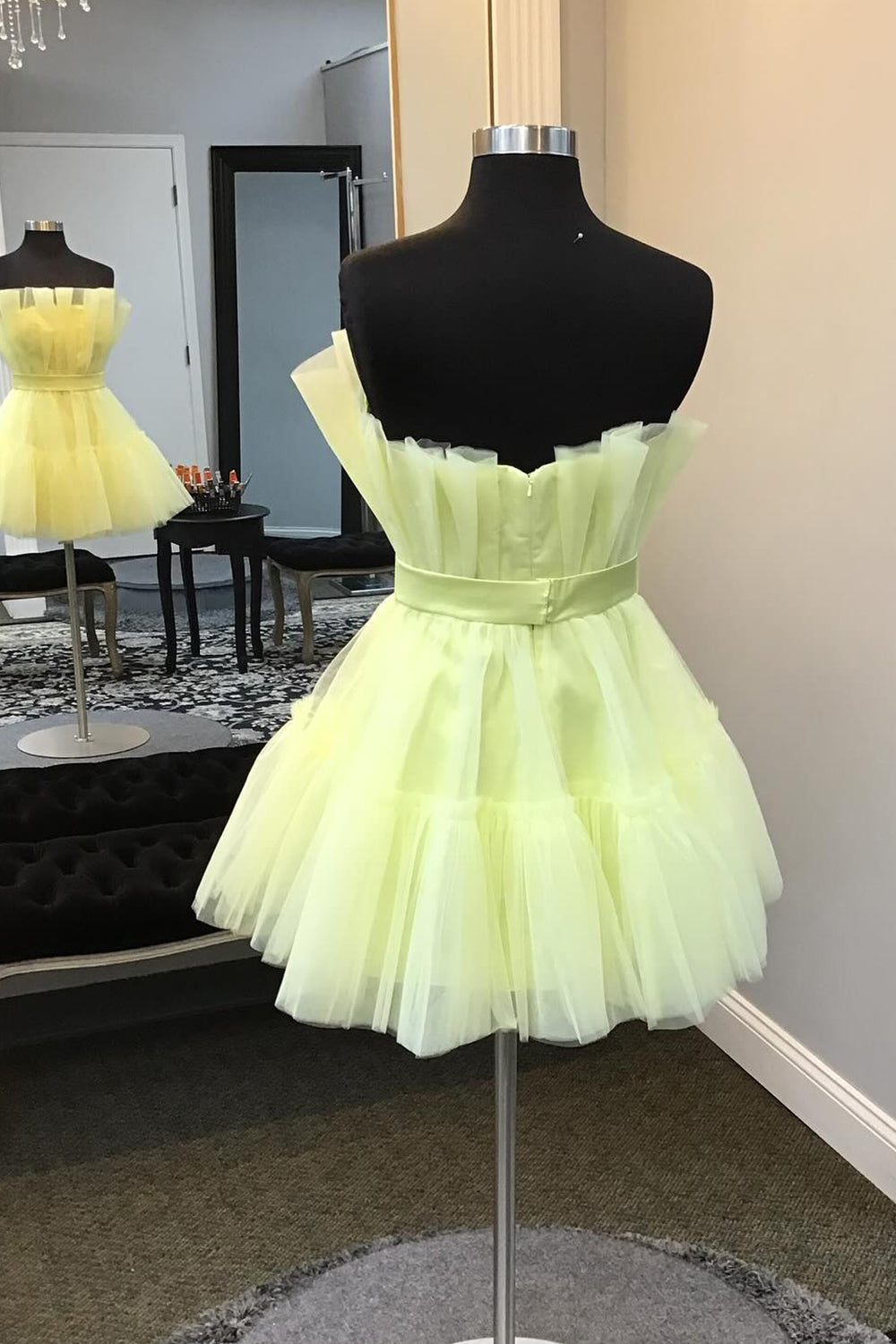 Yellow Homecoming Dress A Line Tiered Tulle Short Prom Dress Suzhoufashion