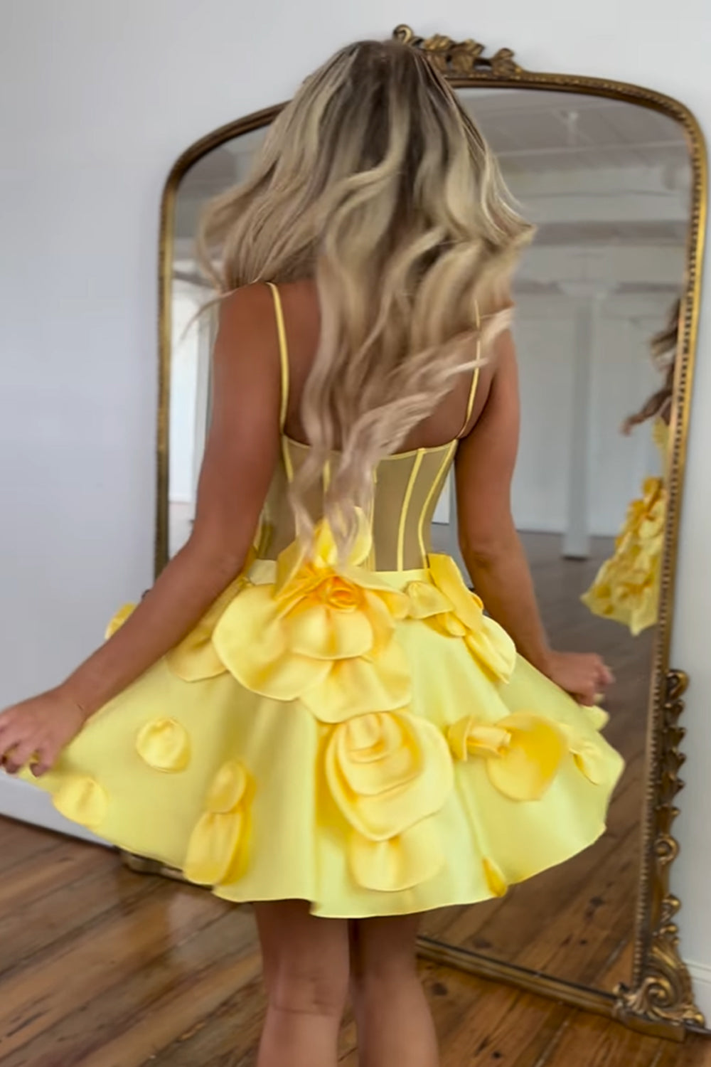 yellow homecoming dress corset Strapless Short Homecoming Dress with Bubble Hem Soft Yellow / 18