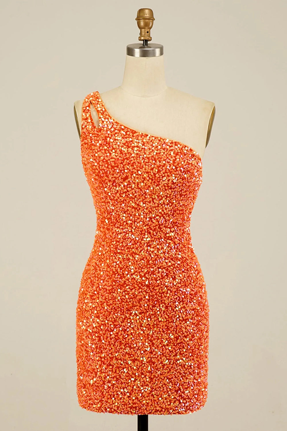 Yellow Homecoming Dresses Open Back One Shoulder Sequin Tight Prom Dress