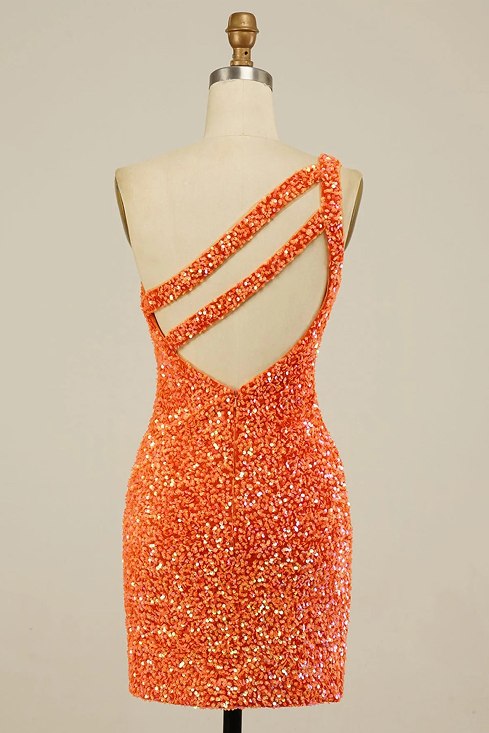 Yellow Homecoming Dresses Open Back One Shoulder Sequin Tight Prom Dress