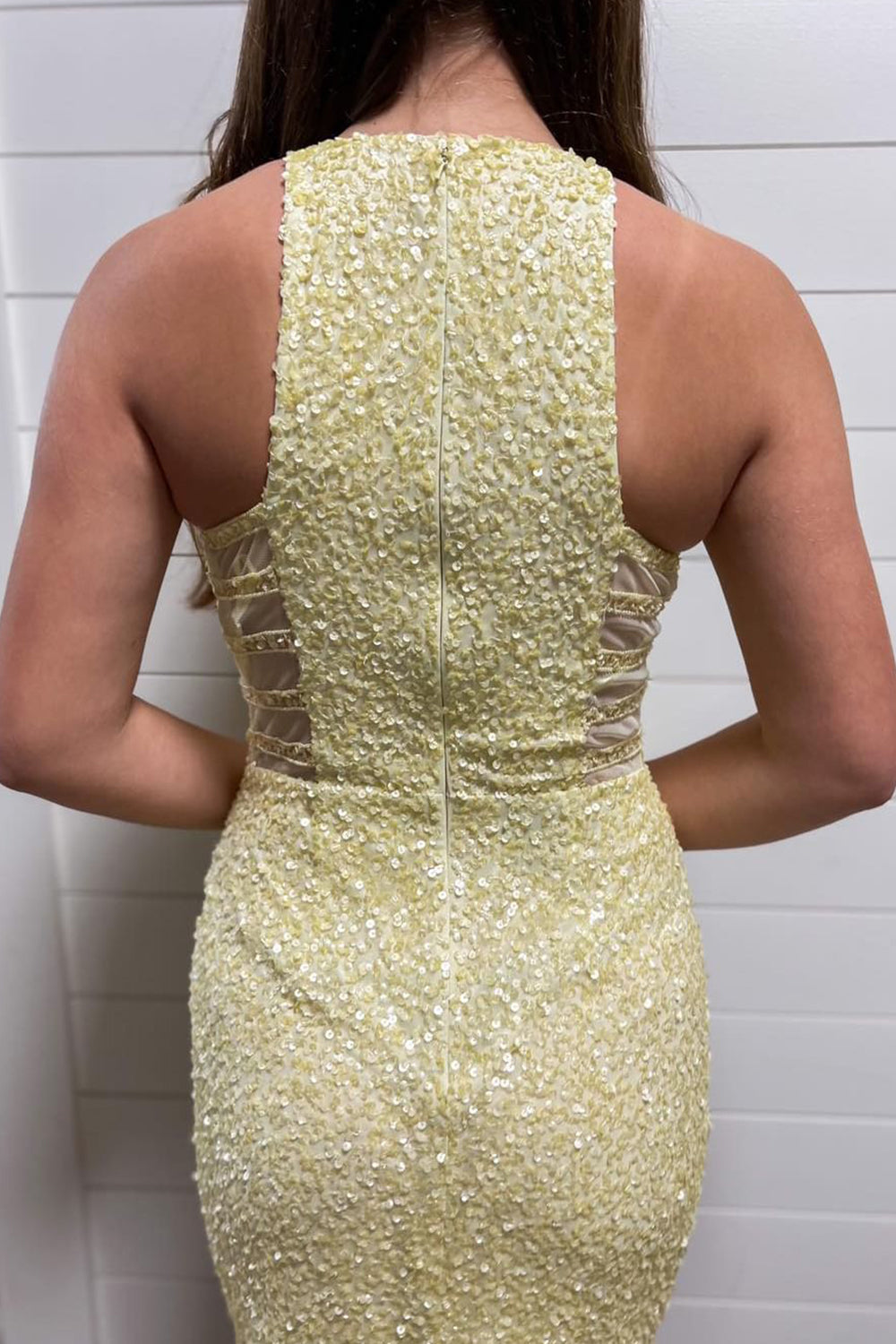 Yellow Homecoming Dresses Sequin Asymmetrical Tight Prom Dress