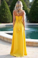 Yellow Sheath Long Sweetheart Formal Dress With Slit