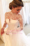 Zipper Lace Elegant High-Neck A-line Long-Sleeve Wedding Dress