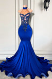 Suzhoufashion Royal Blue High Neck Sleeveless Mermaid Formal Dresses with Beadings
