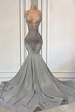 Suzhoufashion Silver Halter Mermaid Formal Dresses with Beadings
