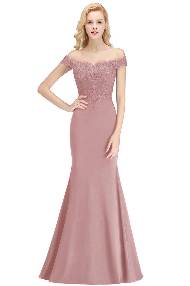 Off-the-shoulder Long Appliques Satin Mermaid Prom Gown Bridesmaid Dresses