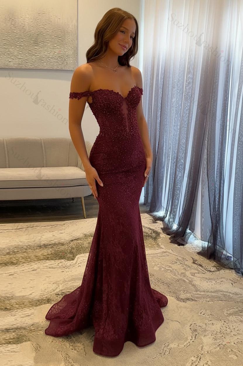 Suzhoufashion Navy Prom Dress Off The Shoulder Mermaid Long Lace Formal Dress suzhoufashion Suzhoufashion Navy Prom Dress Off The Shoulder Mermaid Long Lace Formal Dress suzhoufashion
