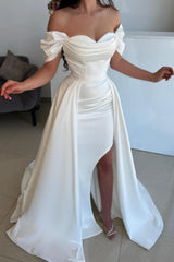 Suzhoufashion Slit Front Off-The-Shoulder Sweetheart Stain Prom Dresses with Ruffles
